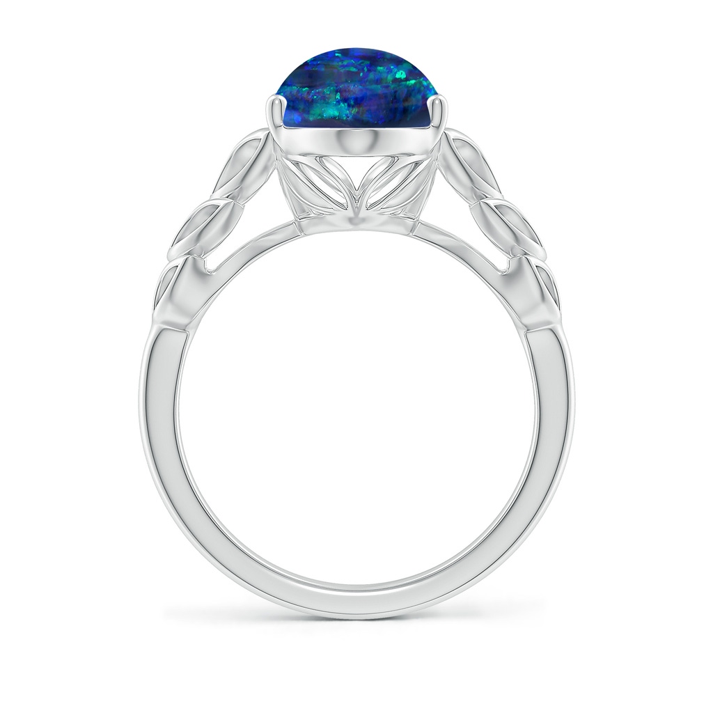 18.60x8.45x6.10mm AAAA GIA Certified Black Opal Ring with Leaf Motifs. in White Gold Side 399