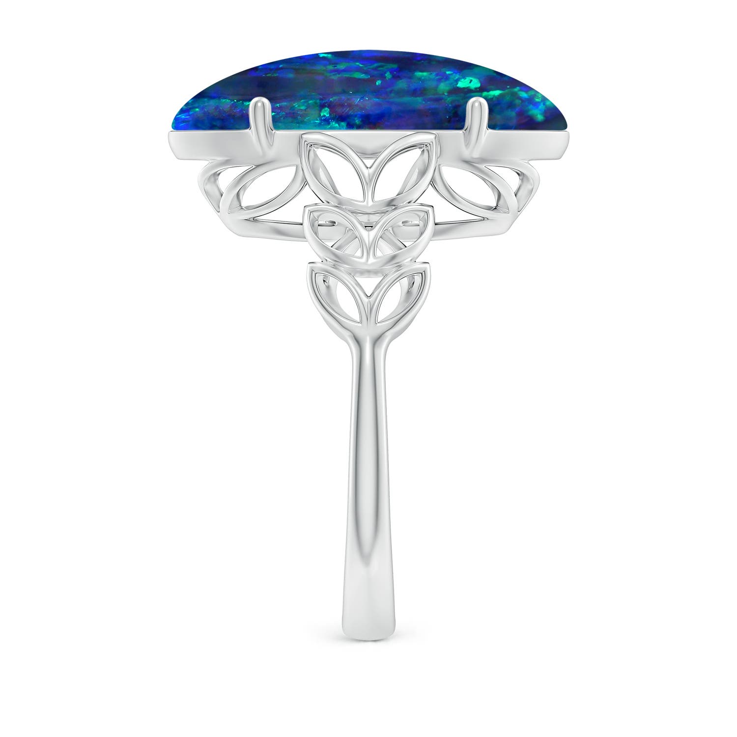 GIA Certified Black Opal Ring with Leaf Motifs