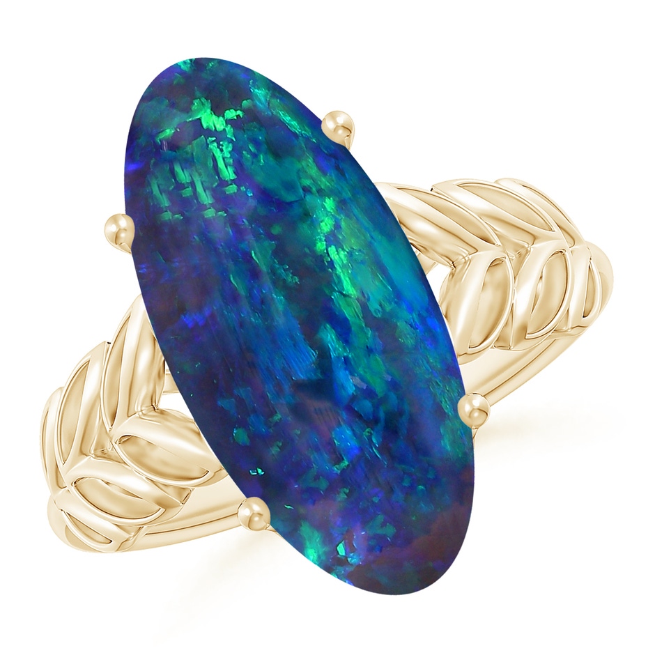 18.60x8.45x6.10mm AAAA GIA Certified Black Opal Ring with Leaf Motifs. in Yellow Gold side 199