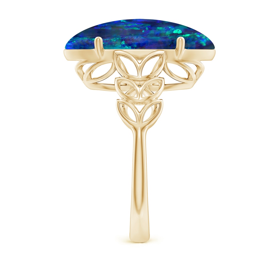 18.60x8.45x6.10mm AAAA GIA Certified Black Opal Ring with Leaf Motifs. in Yellow Gold side 499