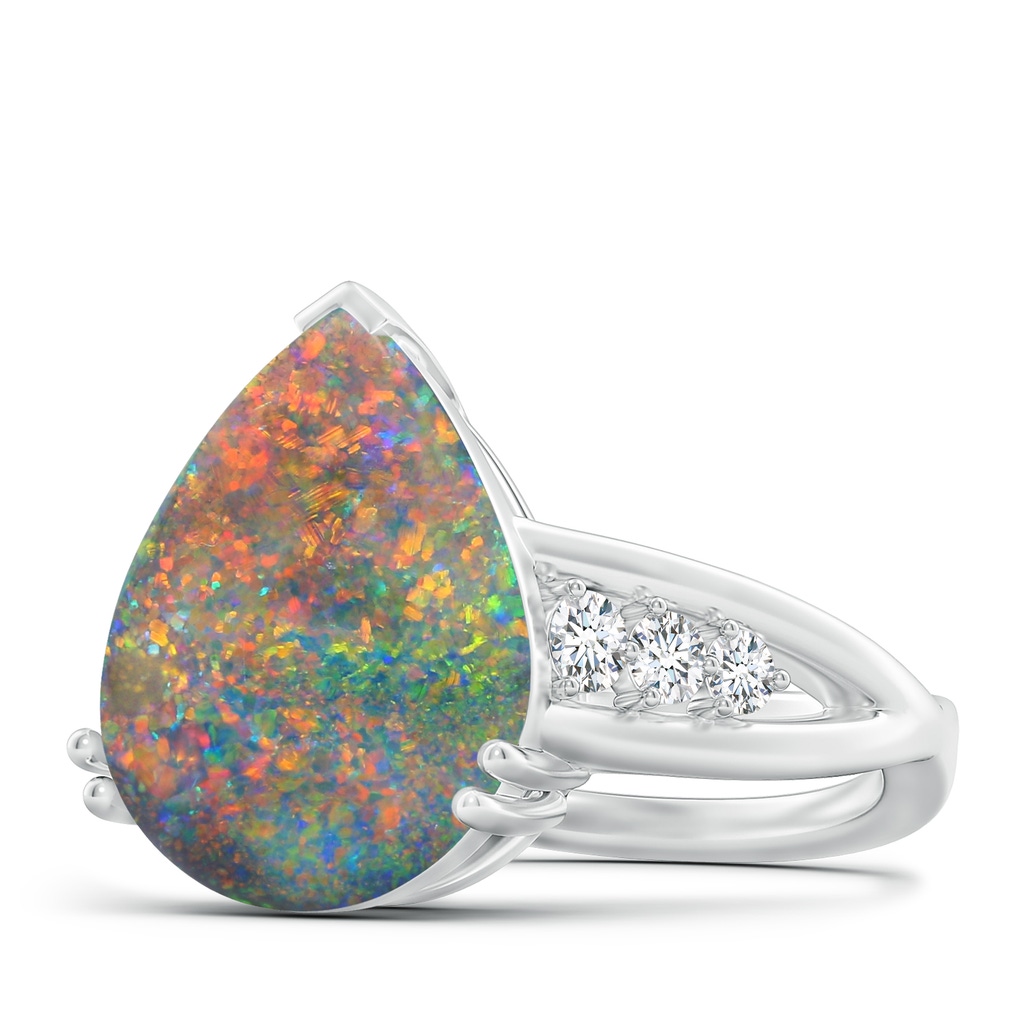 15.18x11.40x4.22mm AAA Double prong-Set GIA Certified Pear-Shaped Black Opal Split Shank Ring in 18K White Gold