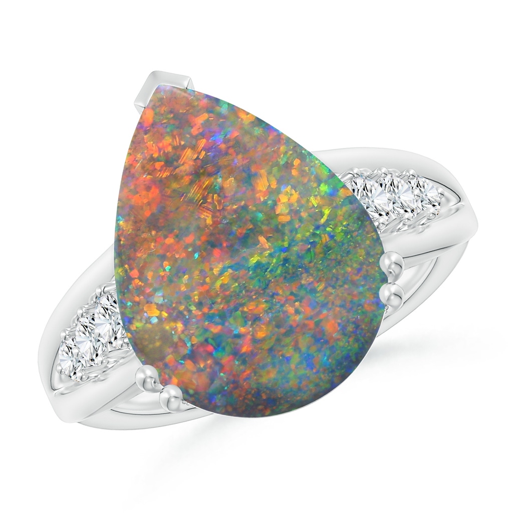 15.18x11.40x4.22mm AAA Double prong-Set GIA Certified Pear-Shaped Black Opal Split Shank Ring in 18K White Gold - side 199