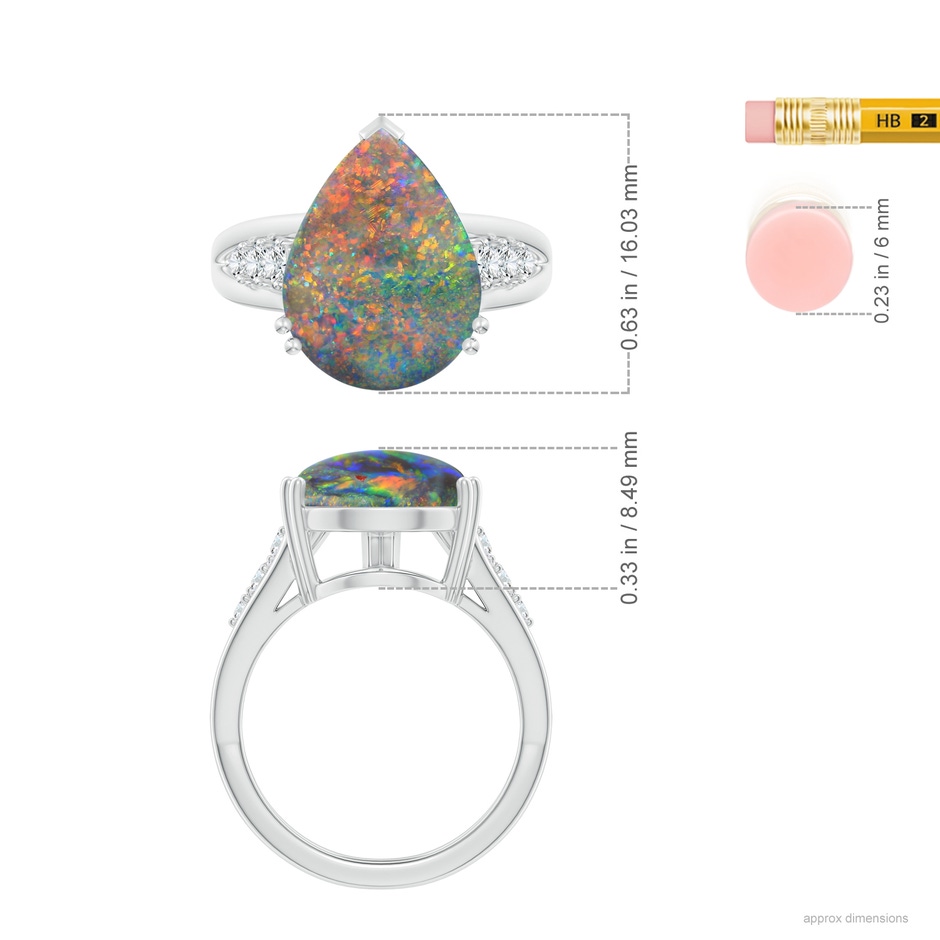 15.18x11.40x4.22mm AAA Double prong-Set GIA Certified Pear-Shaped Black Opal Split Shank Ring in 18K White Gold ruler