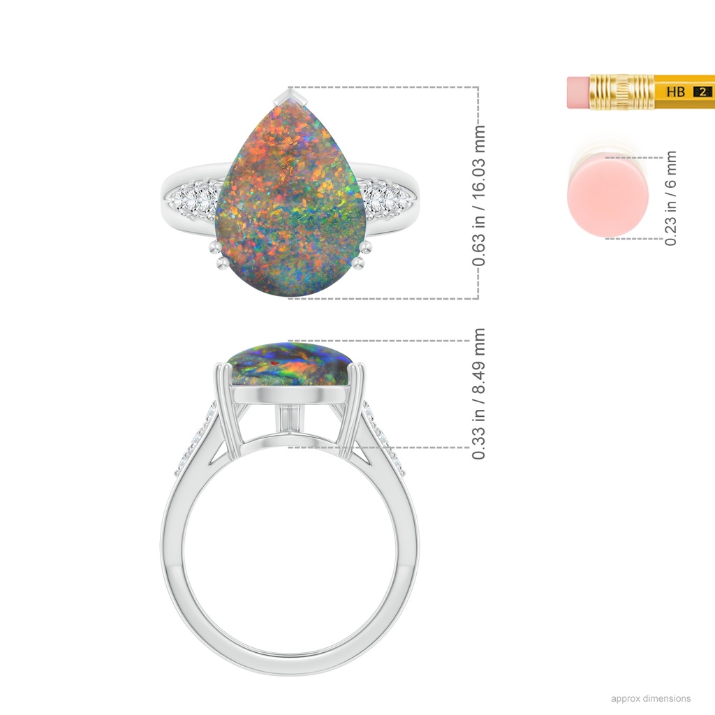 15.18x11.40x4.22mm AAA Double prong-Set GIA Certified Pear-Shaped Black Opal Split Shank Ring. in White Gold ruler