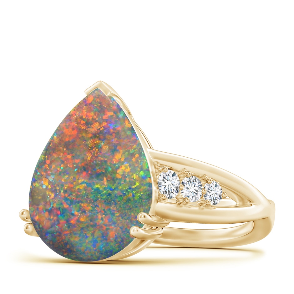 15.18x11.40x4.22mm AAA Double prong-Set GIA Certified Pear-Shaped Black Opal Split Shank Ring in Yellow Gold 