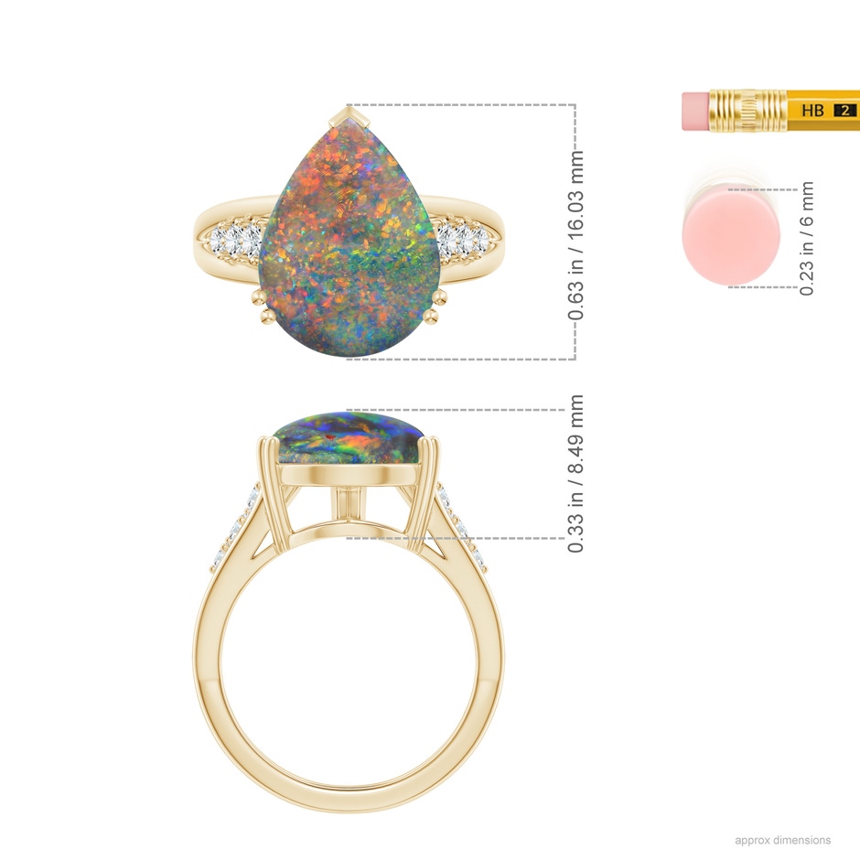 15.18x11.40x4.22mm AAA Double prong-Set GIA Certified Pear-Shaped Black Opal Split Shank Ring in Yellow Gold ruler