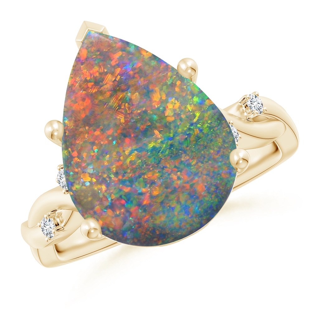 15.18x11.40x4.22mm AAA Claw-Set GIA Certified Solitaire Pear-Shaped Black Opal Twisted Shank Ring with Scrollwork. in Yellow Gold - side 199