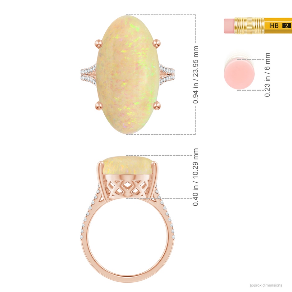 23.95x12.67x4.75mm AAA Prong-Set GIA Certified Oval Opal Split Shank Ring with Diamonds in 18K Rose Gold ruler