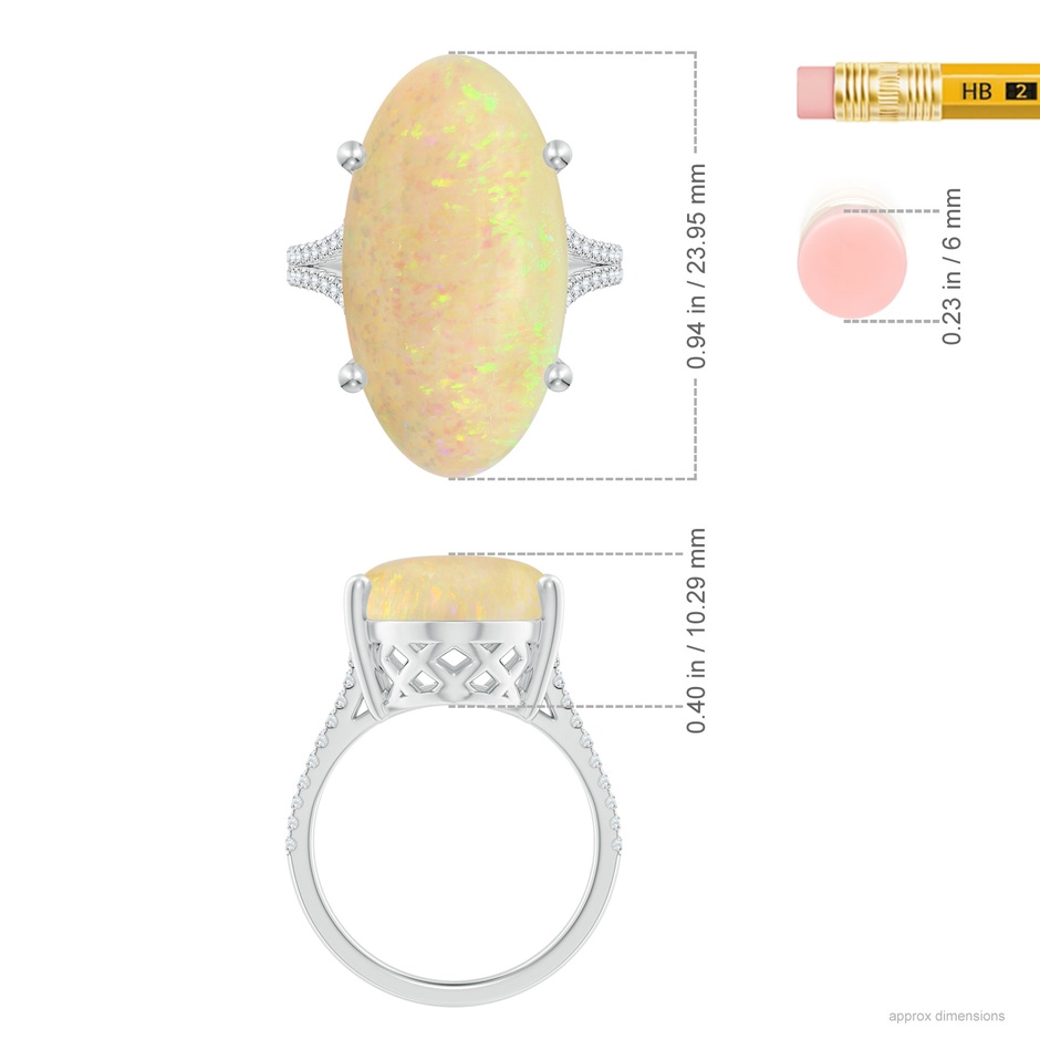 23.95x12.67x4.75mm AAA Prong-Set GIA Certified Oval Opal Split Shank Ring with Diamonds in P950 Platinum ruler