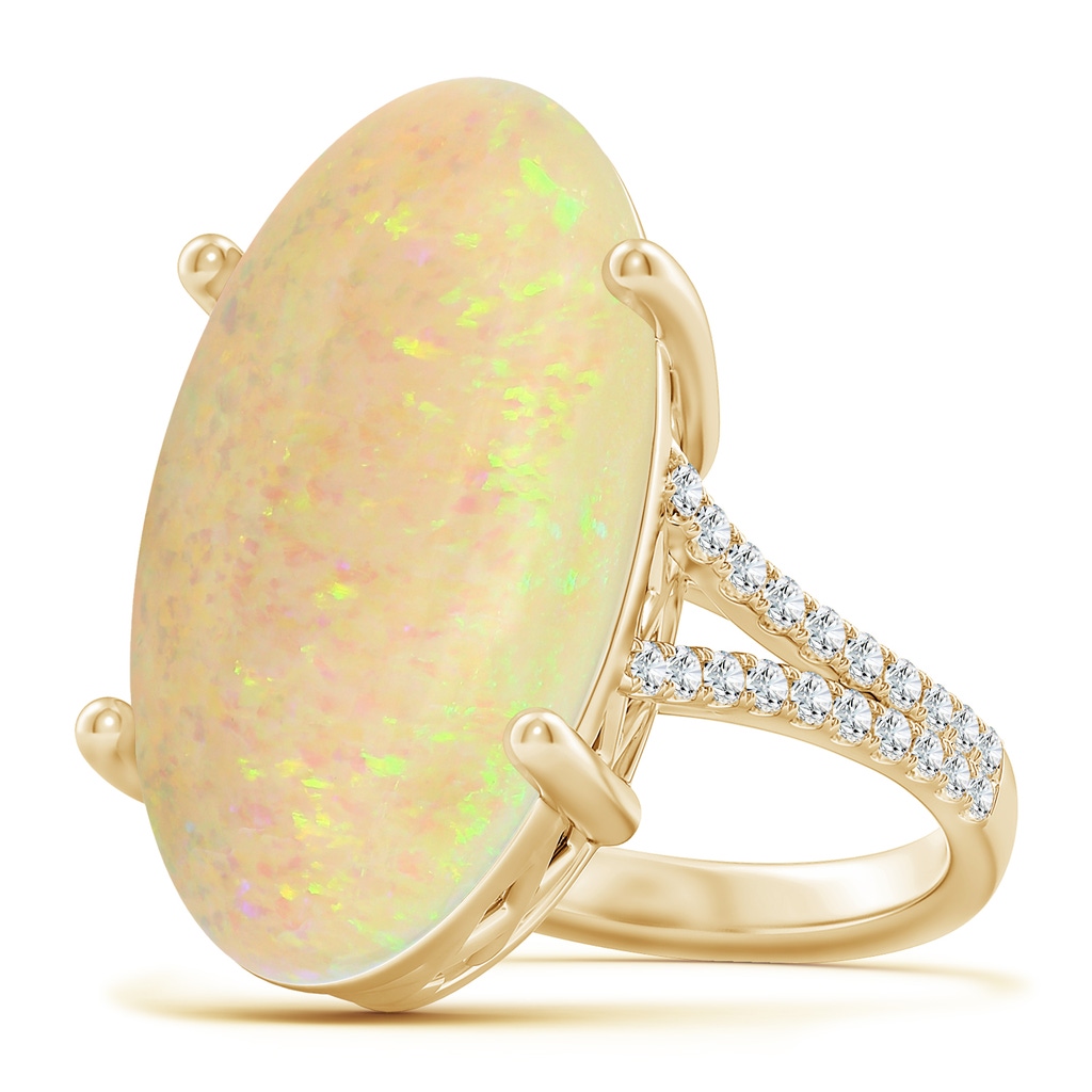 23.95x12.67x4.75mm AAA Prong-Set GIA Certified Oval Opal Split Shank Ring with Diamonds in Yellow Gold
