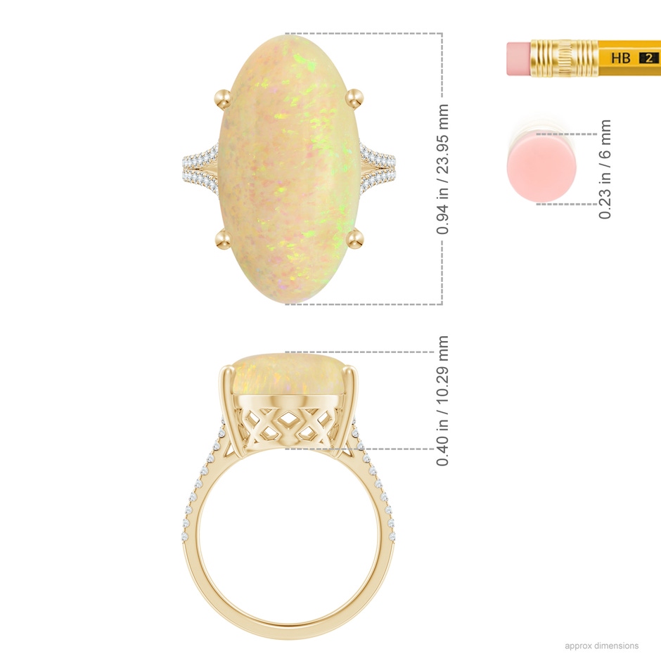 23.95x12.67x4.75mm AAA Prong-Set GIA Certified Oval Opal Split Shank Ring with Diamonds in Yellow Gold ruler