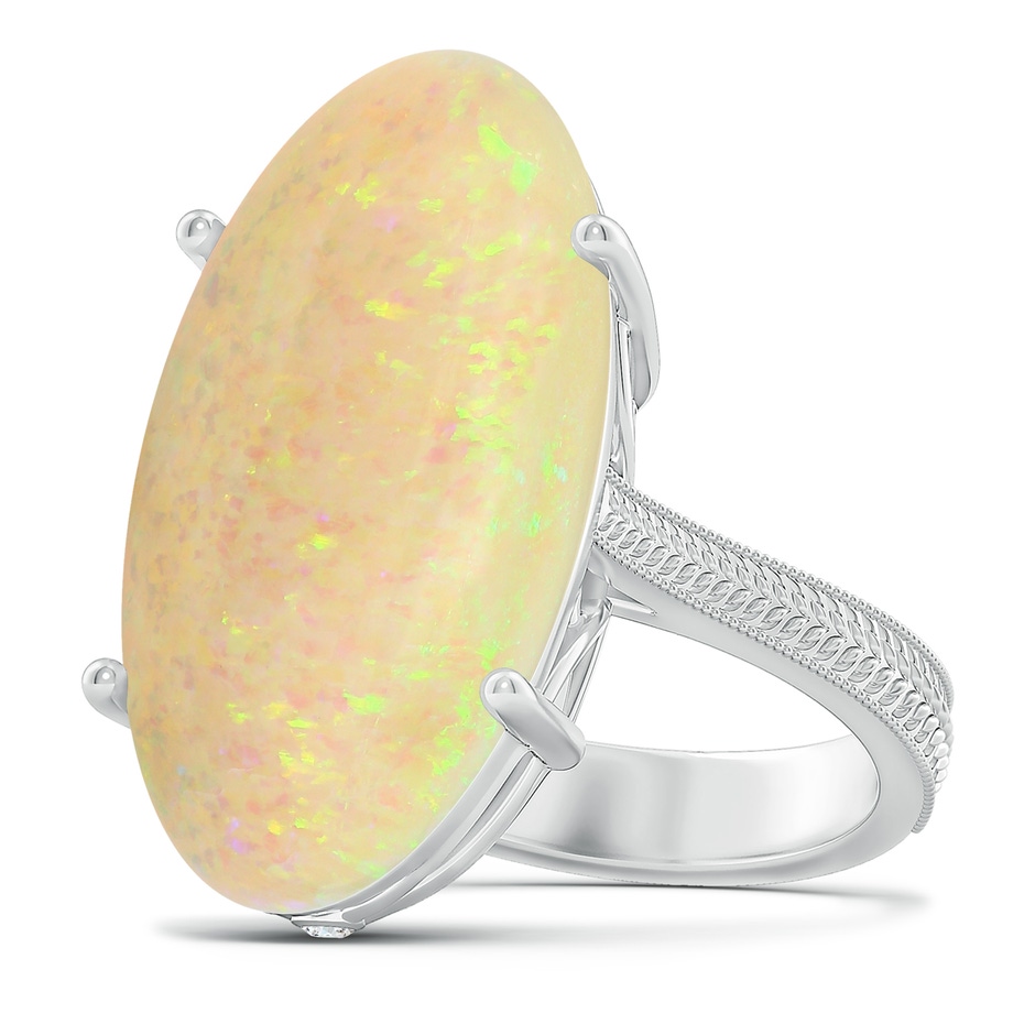 23.95x12.67x4.75mm AAA Prong-Set GIA Certified Solitaire Oval Opal Ring with Leaf Motifs in 18K White Gold 