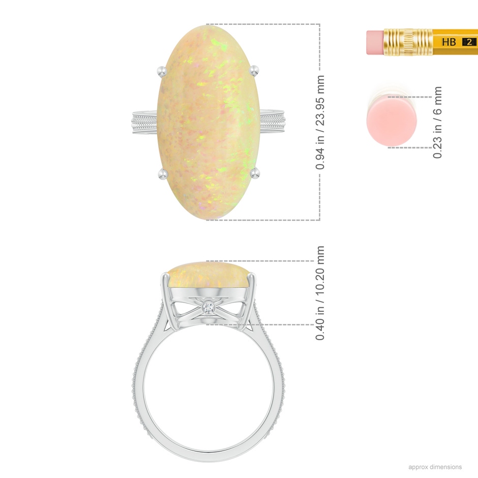 23.95x12.67x4.75mm AAA Prong-Set GIA Certified Solitaire Oval Opal Ring with Leaf Motifs in 18K White Gold ruler