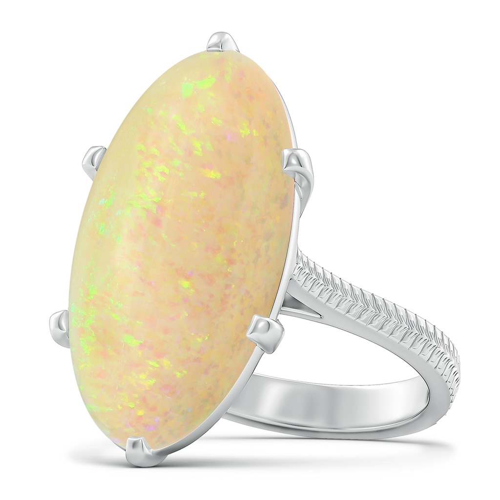23.95x12.67x4.75mm AAA Peg-Set GIA Certified Solitaire Oval Opal Feather Ring with Scrollwork in White Gold
