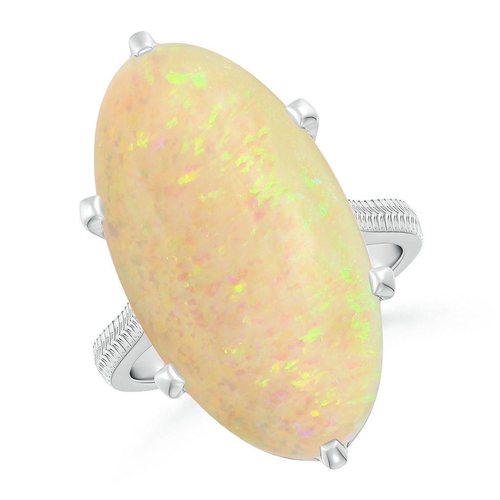 23.95x12.67x4.75mm AAA Peg-Set GIA Certified Solitaire Oval Opal Feather Ring with Scrollwork in White Gold - side 199