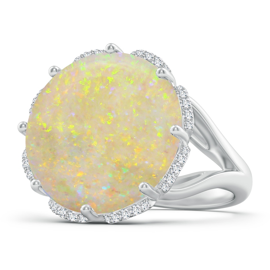 18.12-18.26x4.06mm AAA GIA Certified Round Opal Ring with Floral Halo with Dangling Diamonds in 18K White Gold 