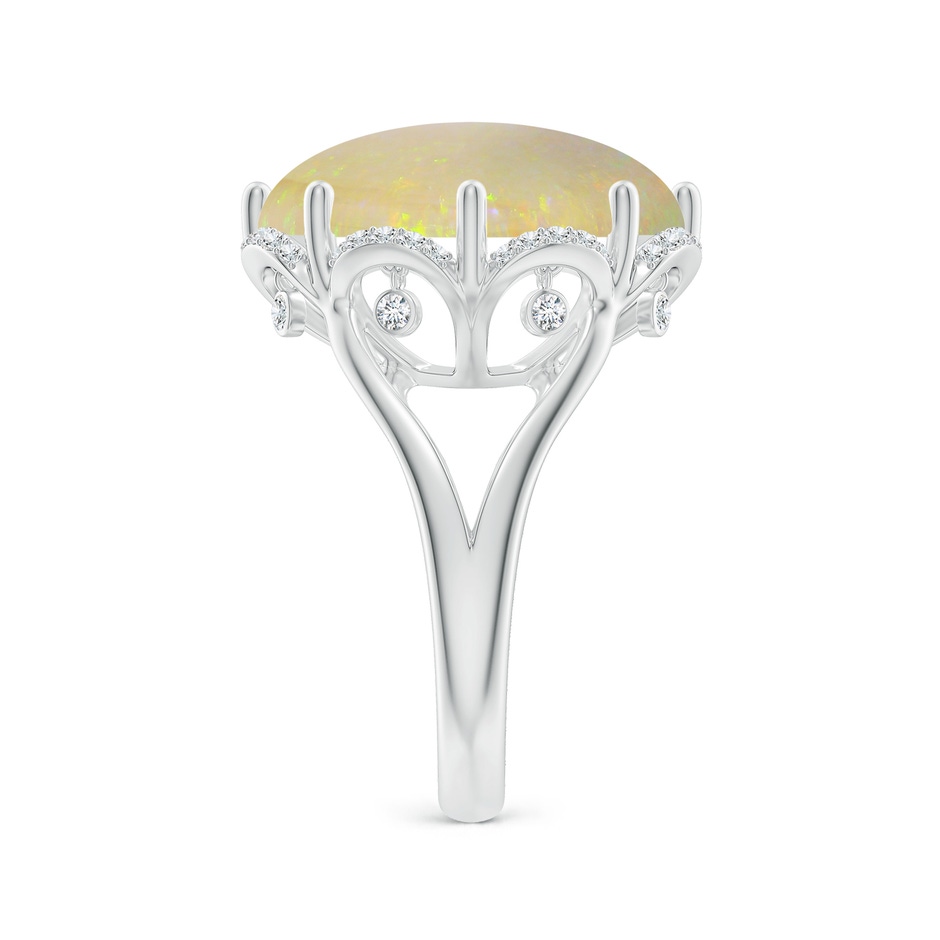 18.12-18.26x4.06mm AAA GIA Certified Round Opal Ring with Floral Halo with Dangling Diamonds in 18K White Gold side 499