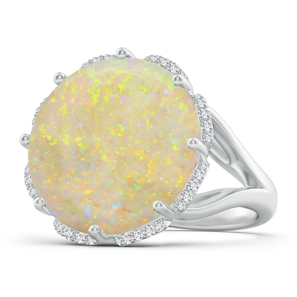 18.12-18.26x4.06mm AAA GIA Certified Round Opal Ring with Floral Halo with Dangling Diamonds in White Gold