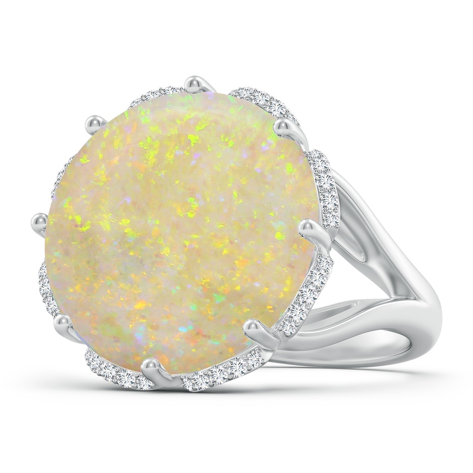 18.12-18.26x4.06mm AAA GIA Certified Round Opal Ring with Floral Halo with Dangling Diamonds in White Gold 