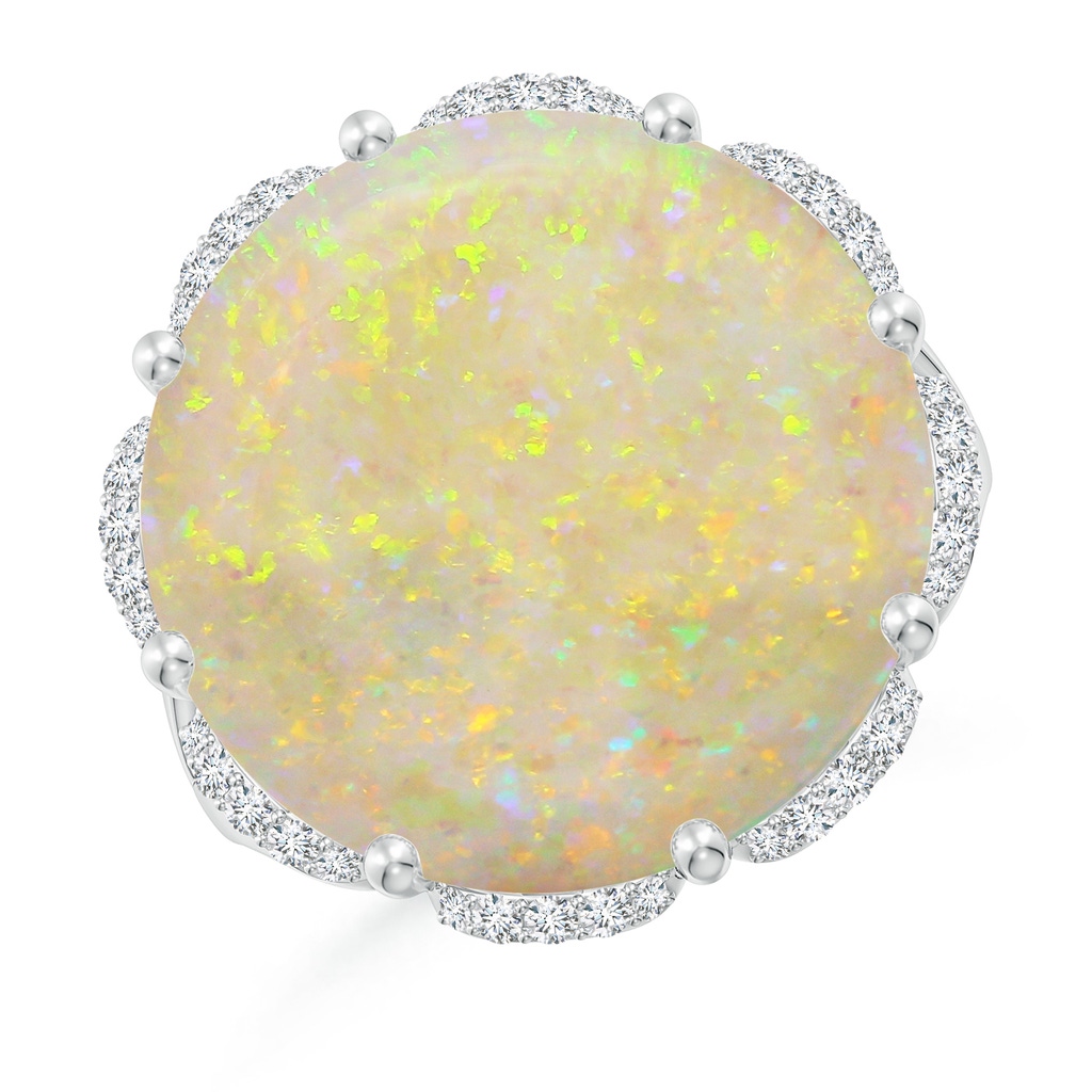18.12-18.26x4.06mm AAA GIA Certified Round Opal Ring with Floral Halo with Dangling Diamonds in White Gold - side 199