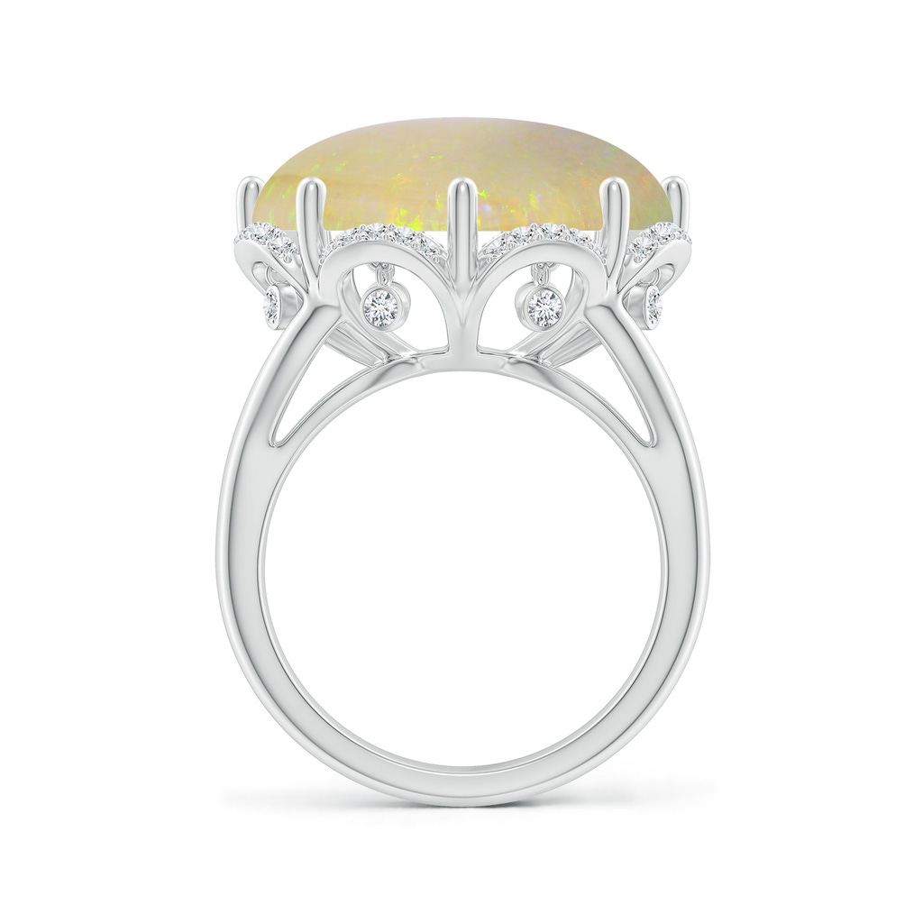 18.12-18.26x4.06mm AAA GIA Certified Round Opal Ring with Floral Halo with Dangling Diamonds in White Gold Side 399