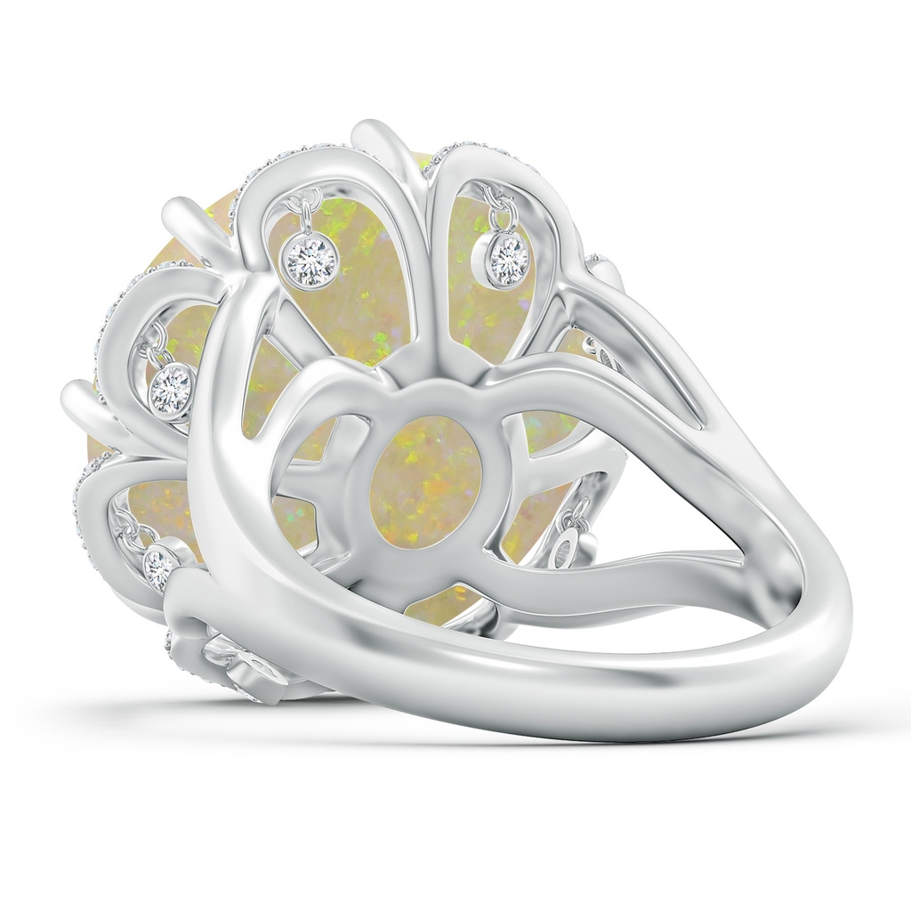 18.12-18.26x4.06mm AAA GIA Certified Round Opal Ring with Floral Halo with Dangling Diamonds in White Gold Side 599
