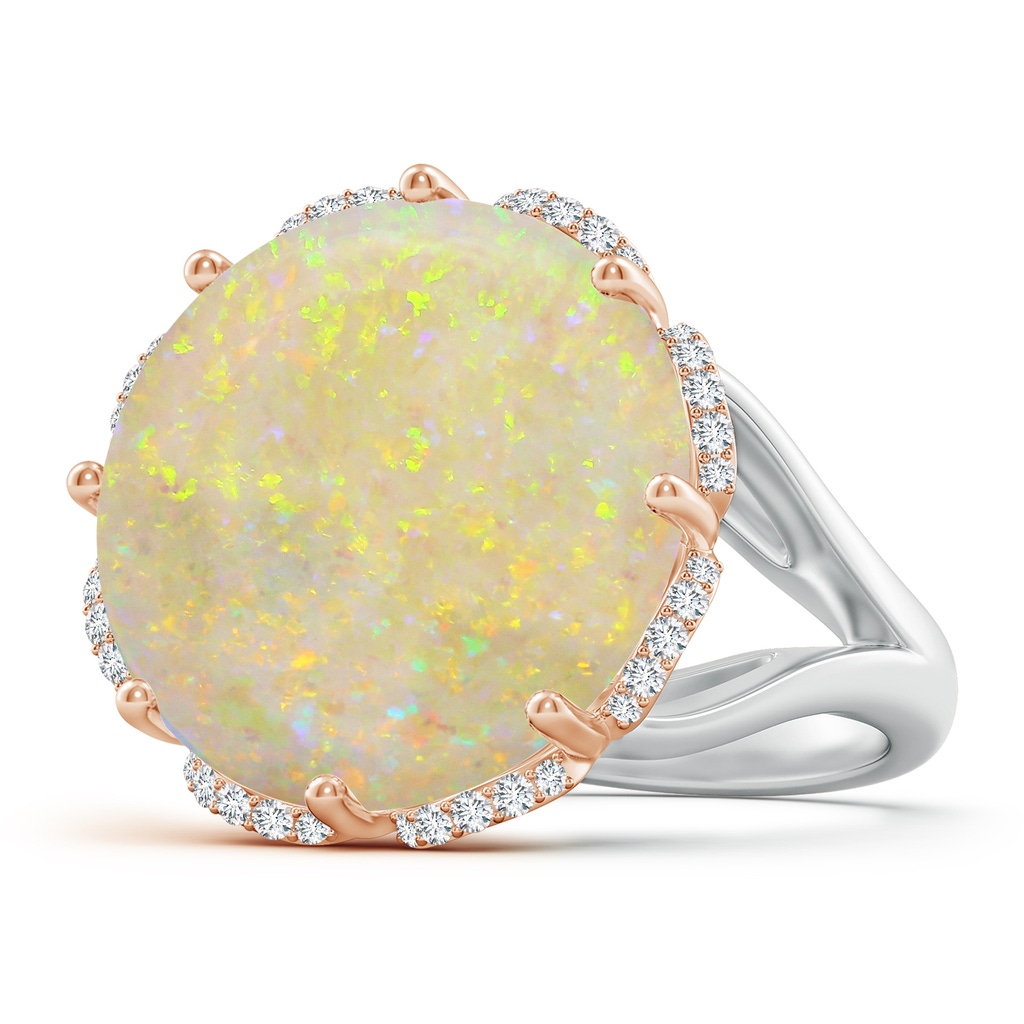 18.12-18.26x4.06mm AAA GIA Certified Round Opal Ring with Floral Halo with Dangling Diamonds in White Gold Rose Gold