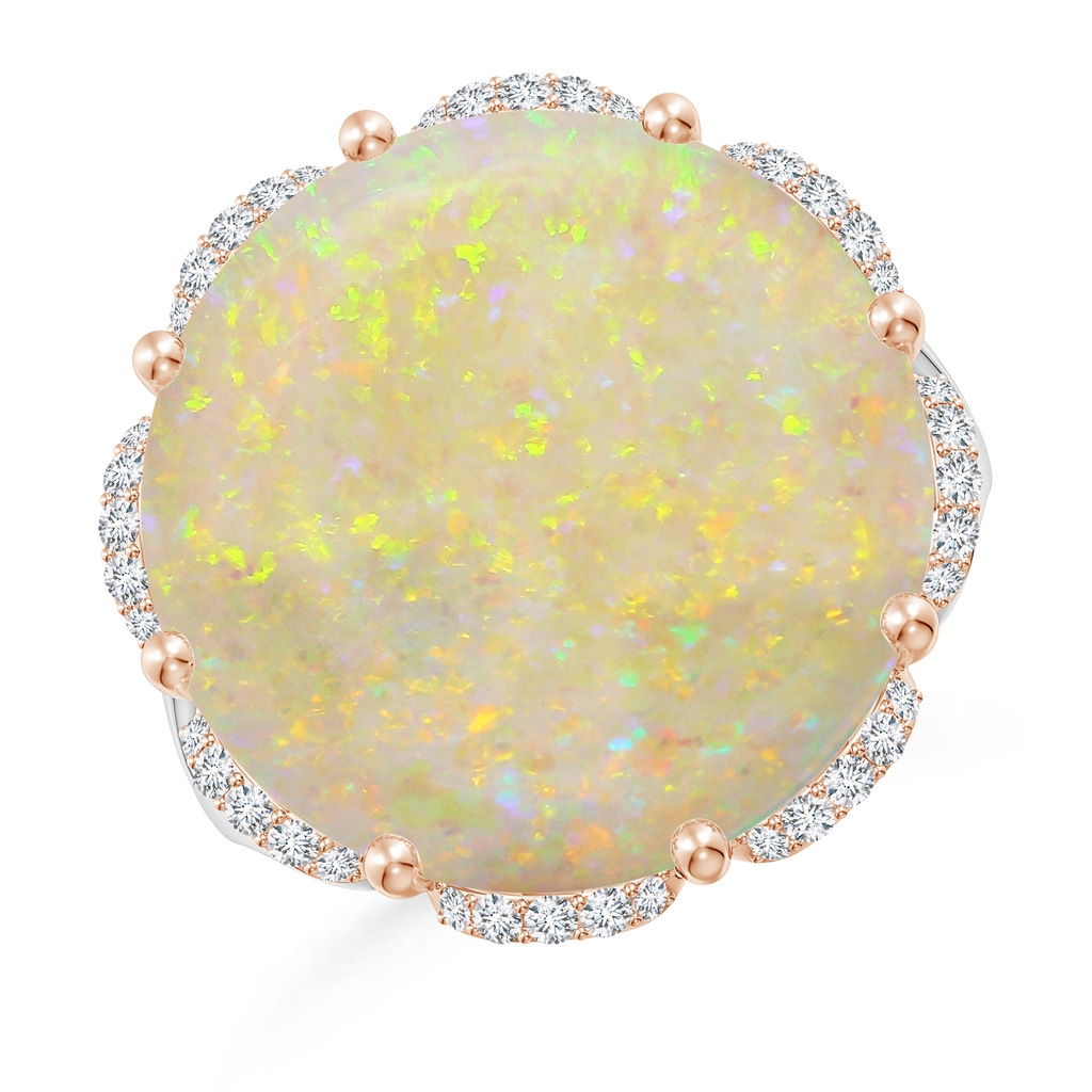 18.12-18.26x4.06mm AAA GIA Certified Round Opal Ring with Floral Halo with Dangling Diamonds in White Gold Rose Gold Side 199