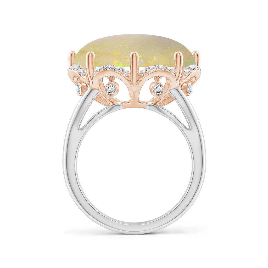 18.12-18.26x4.06mm AAA GIA Certified Round Opal Ring with Floral Halo with Dangling Diamonds in White Gold Rose Gold Side 399
