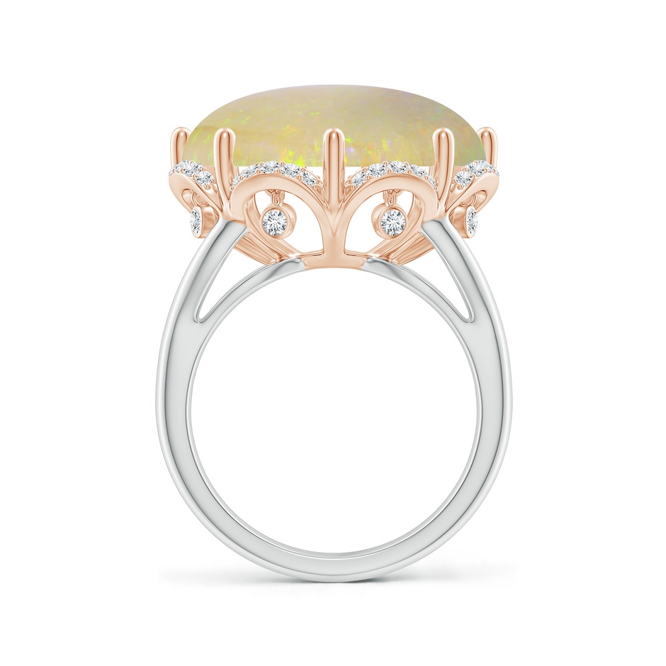 18.12-18.26x4.06mm AAA GIA Certified Round Opal Ring with Floral Halo with Dangling Diamonds in White Gold Rose Gold side 399