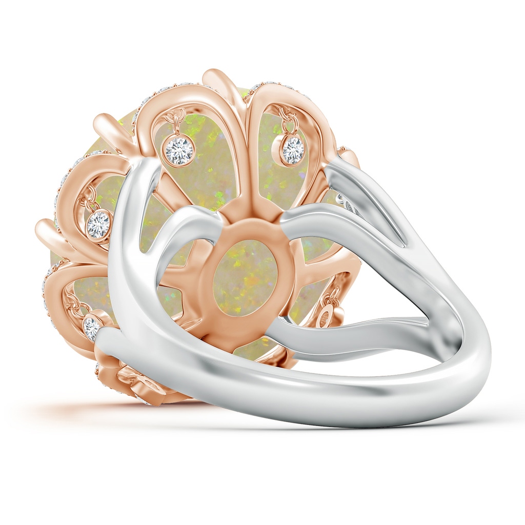 18.12-18.26x4.06mm AAA GIA Certified Round Opal Ring with Floral Halo with Dangling Diamonds in White Gold Rose Gold Side 599