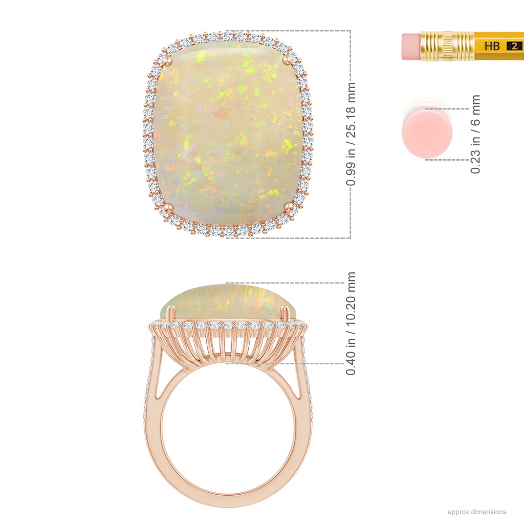22.00x17.89x4.20mm AAAA GIA Certified GIA Certified Rectangular Cushion Opal Split Shank Halo Ring in Rose Gold ruler