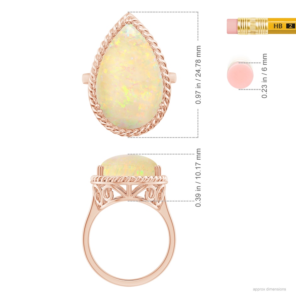 21.19x13.20x4.89mm AAA GIA Certified Pear Opal Cocktail Ring with Scrollwork in 18K Rose Gold ruler