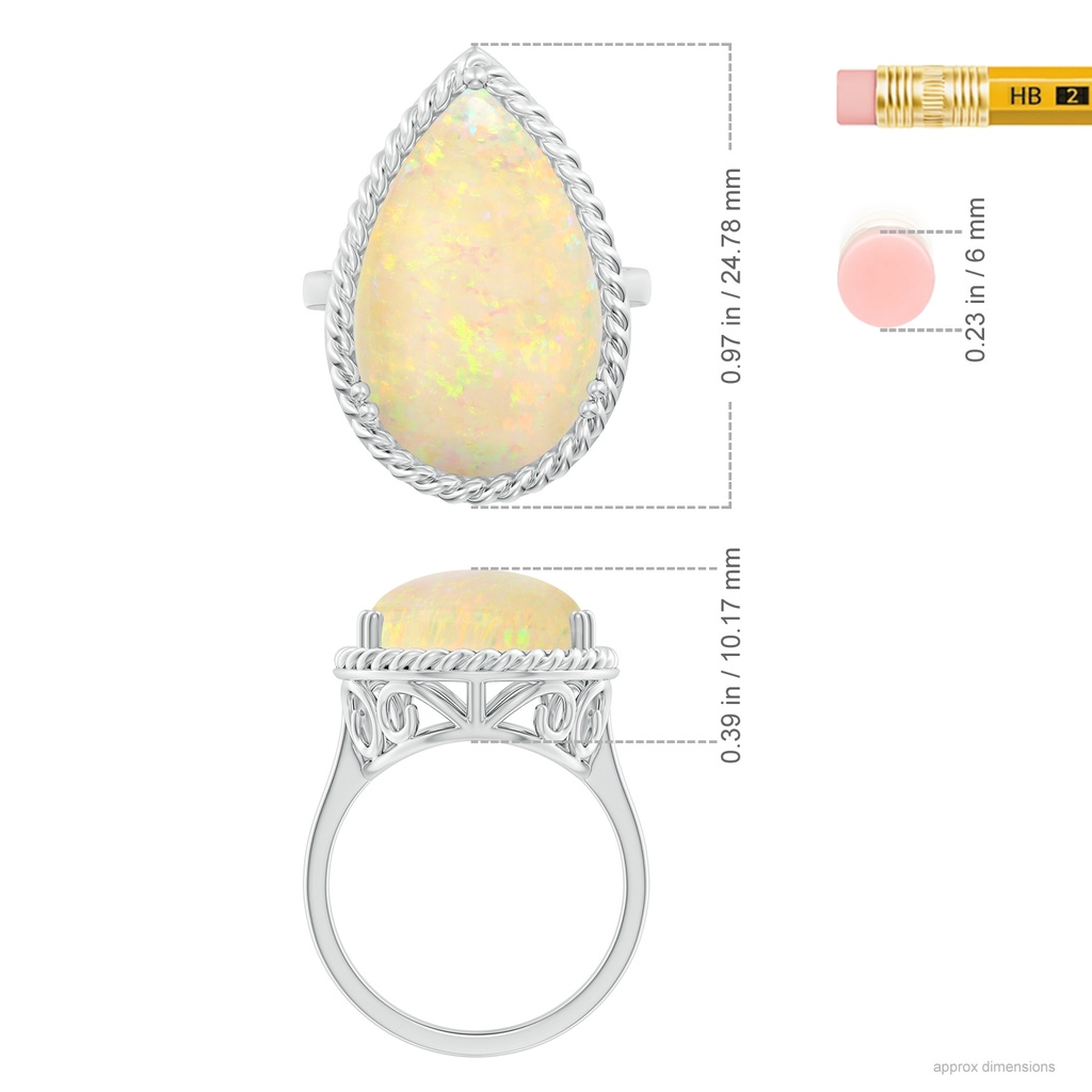 21.19x13.20x4.89mm AAA GIA Certified Pear Opal Cocktail Ring with Scrollwork in White Gold ruler
