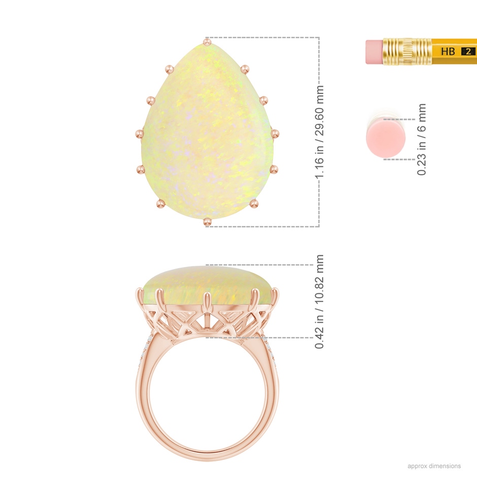 26.25x19.57x5.56mm AAA GIA Certified Pear-Shaped Opal Ornate Basket Ring with Diamonds in 18K Rose Gold ruler
