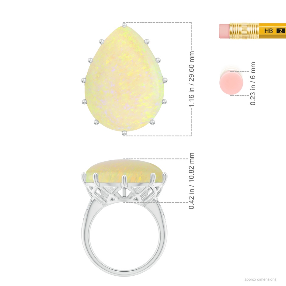 26.25x19.57x5.56mm AAA GIA Certified Pear-Shaped Opal Ornate Basket Ring with Diamonds in White Gold ruler