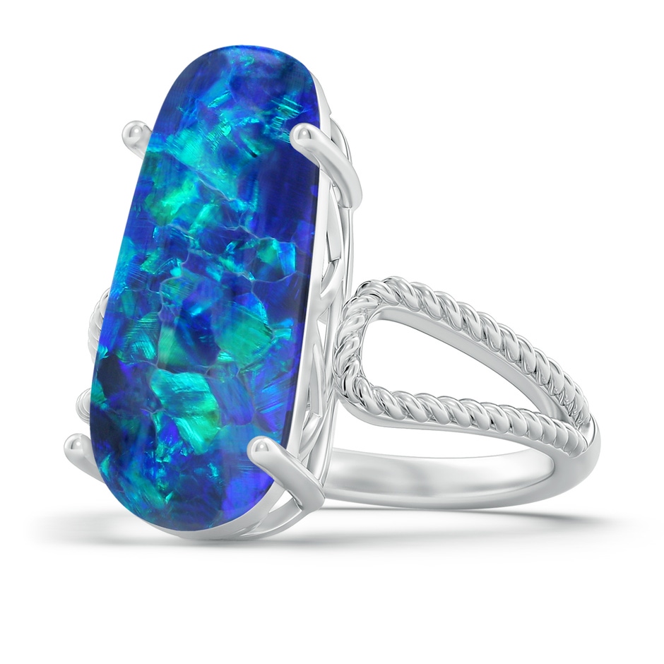 19.92x8.39x5.05mm AAAA GIA Certified Oval Black Opal Twist Rope Split Shank Ring in 18K White Gold 