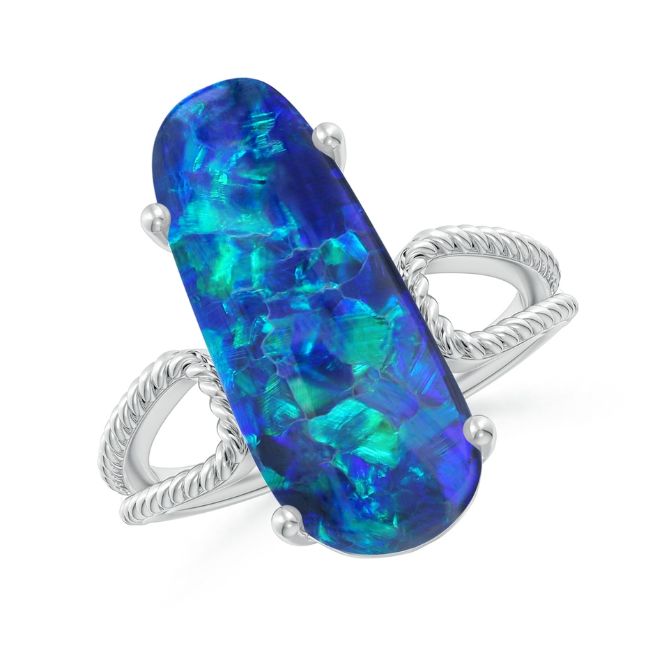 19.92x8.39x5.05mm AAAA GIA Certified Oval Black Opal Twist Rope Split Shank Ring in 18K White Gold Side 199