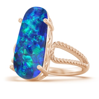 19.92x8.39x5.05mm AAAA GIA Certified Oval Black Opal Twist Rope Split Shank Ring in Rose Gold