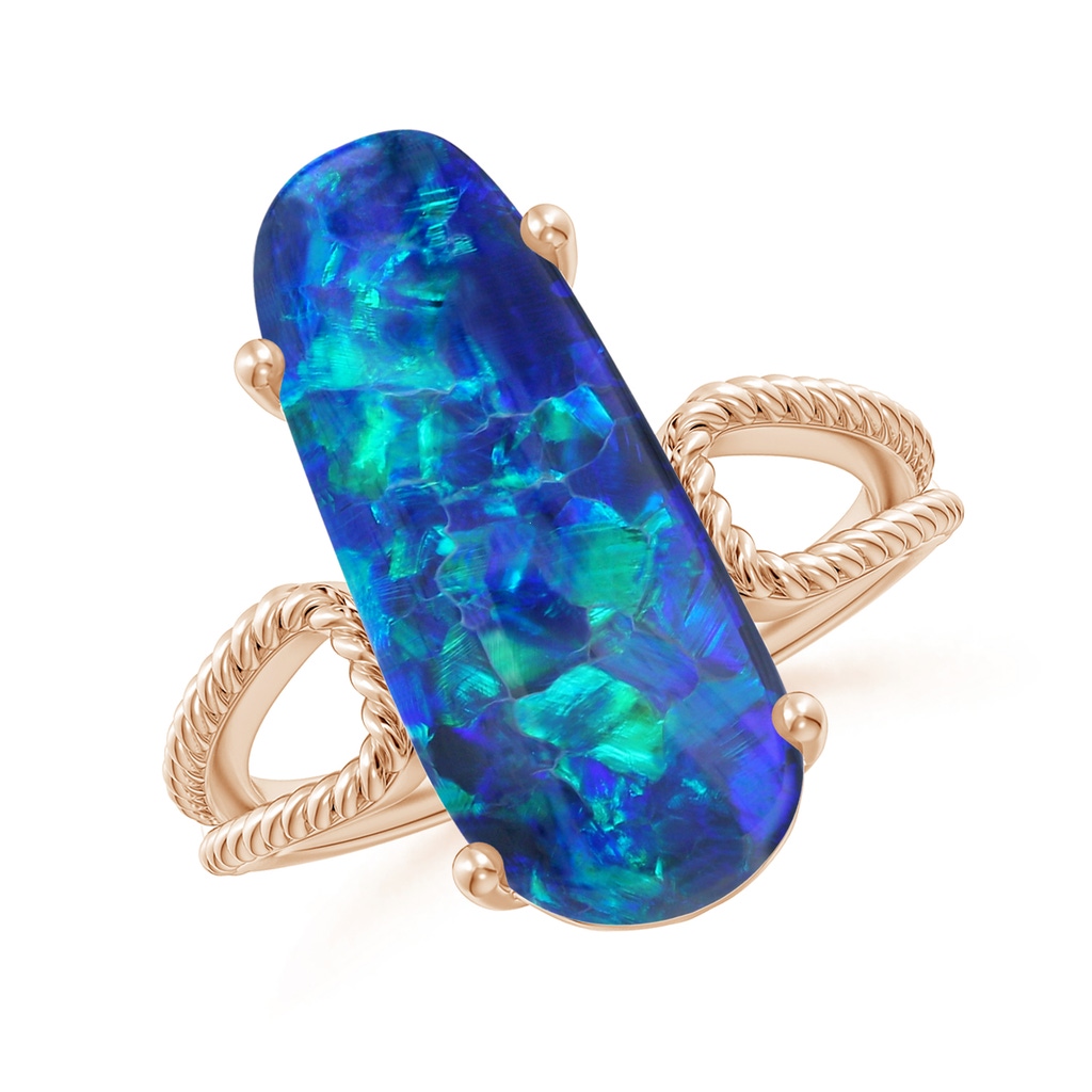 19.92x8.39x5.05mm AAAA GIA Certified Oval Black Opal Twist Rope Split Shank Ring in Rose Gold - side 199
