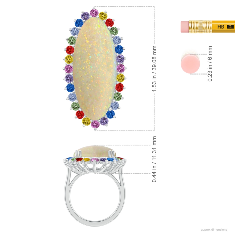 34.95x14.89x5.98mm AAAA Classic GIA Certified Oval Opal Multi-Color Halo Ring in White Gold ruler