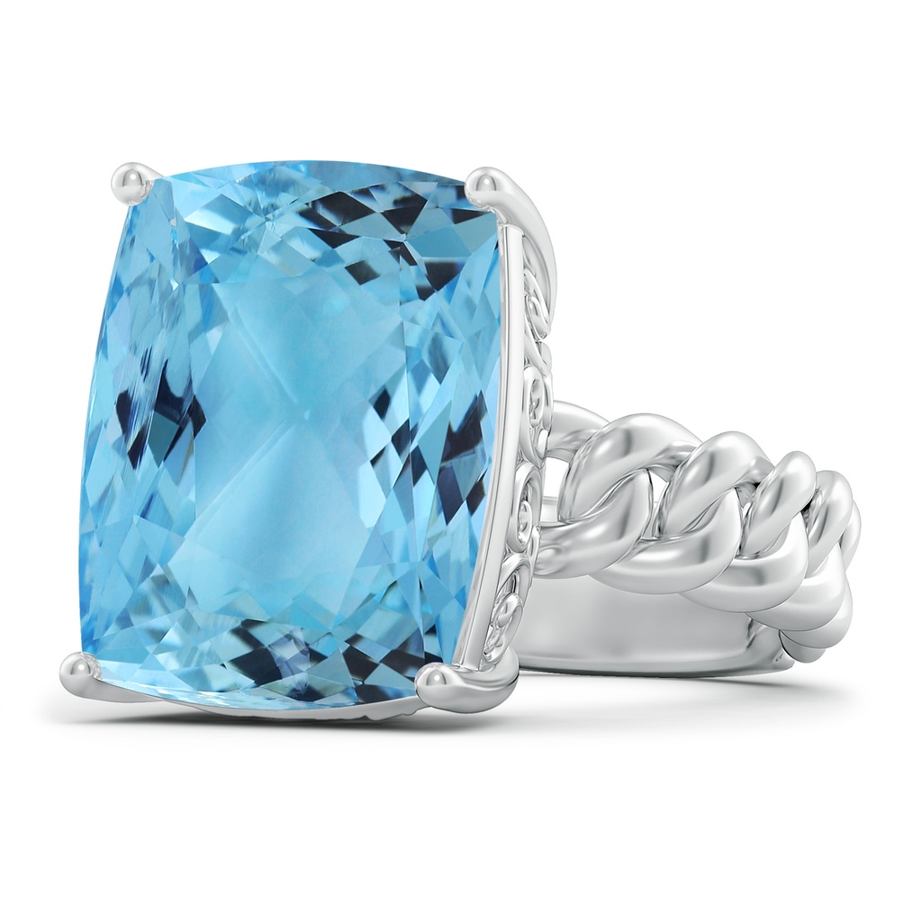 16.79x13.55x10.14mm AA GIA Certified Rectangular Cushion Aquamarine Cuban Chain Solitaire Ring in 18K White Gold - Side 199