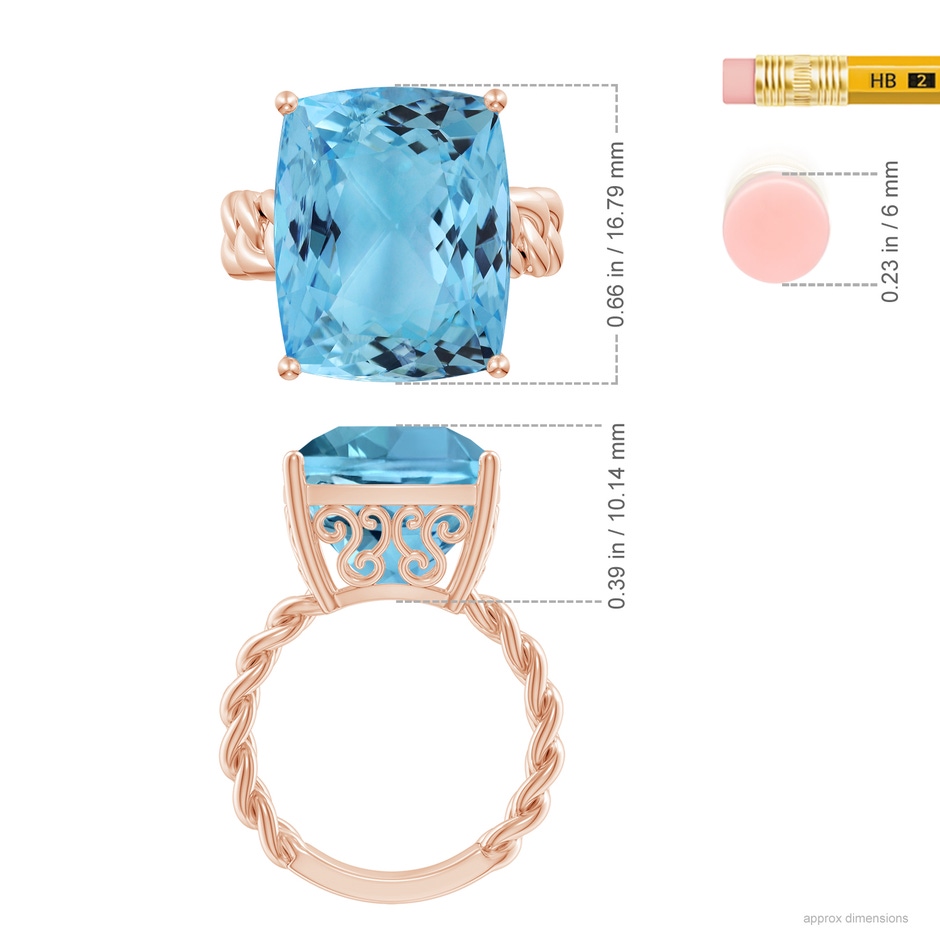 16.79x13.55x10.14mm AA GIA Certified Rectangular Cushion Aquamarine Cuban Chain Solitaire Ring in Rose Gold ruler