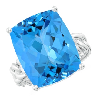 16.07x12.01x7.75mm AAA GIA Certified Rectangular Cushion Swiss Blue Topaz Cuban Chain Solitaire Ring in White Gold