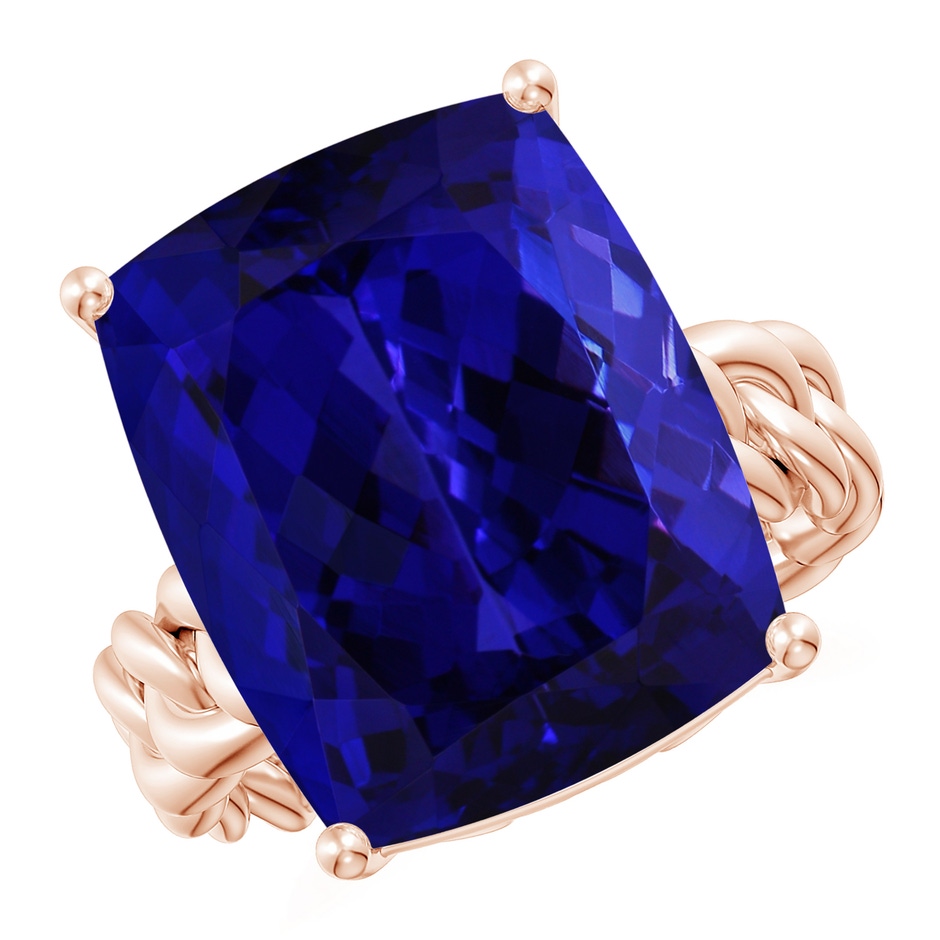 16.50x11.64x8.75mm AAAA GIA Certified Rectangular Cushion Tanzanite Cuban Chain Solitaire Ring in 18K Rose Gold 