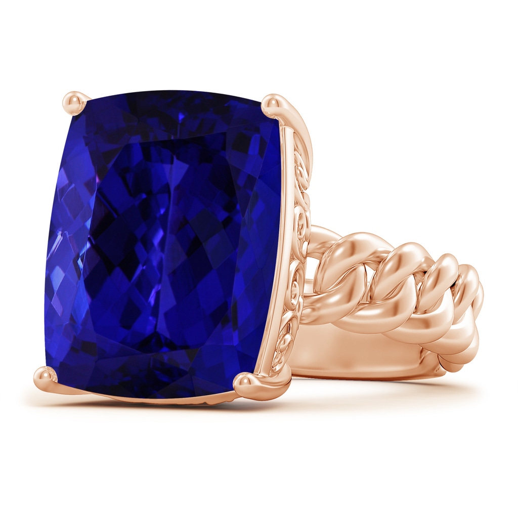 16.50x11.64x8.75mm AAAA GIA Certified Rectangular Cushion Tanzanite Cuban Chain Solitaire Ring in Rose Gold - side 199