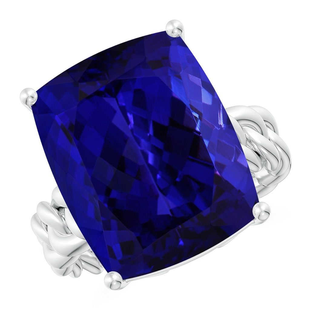 16.50x11.64x8.75mm AAAA GIA Certified Rectangular Cushion Tanzanite Cuban Chain Solitaire Ring in White Gold