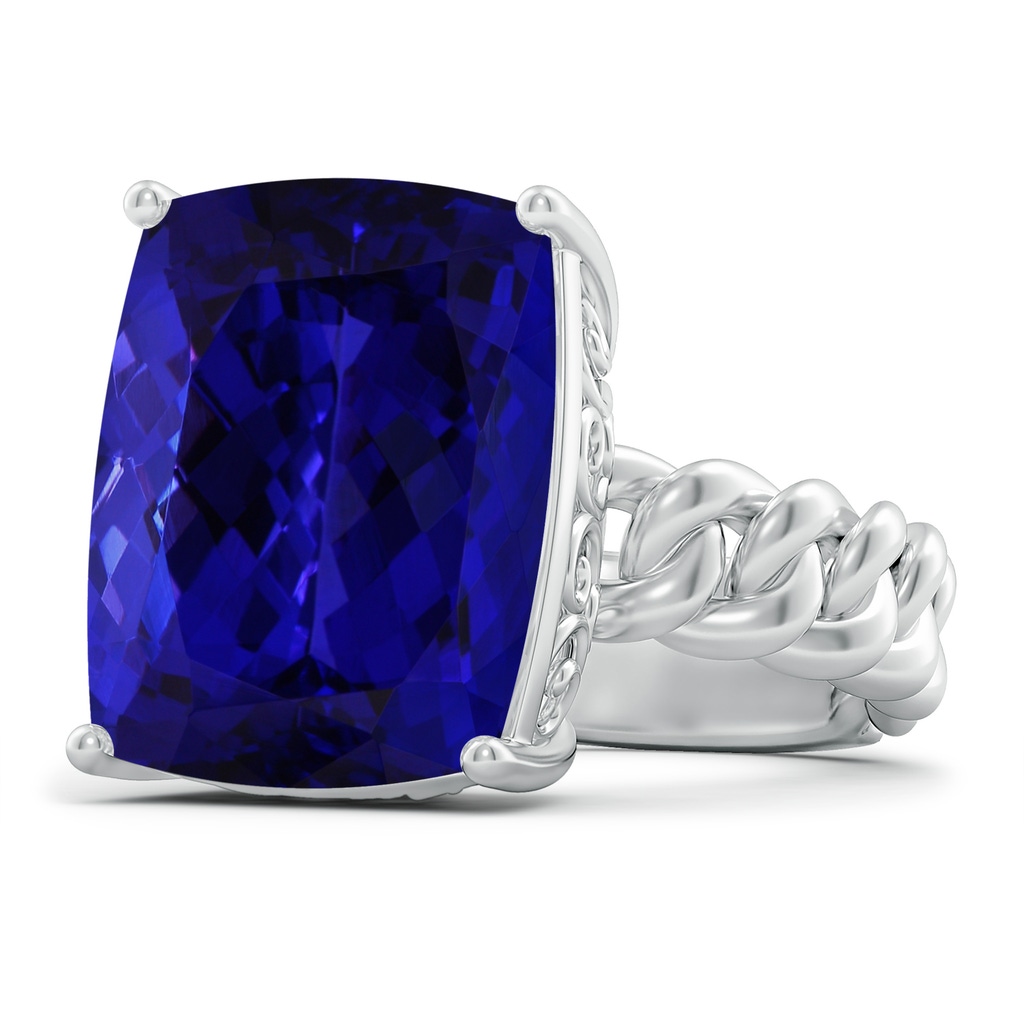 16.50x11.64x8.75mm AAAA GIA Certified Rectangular Cushion Tanzanite Cuban Chain Solitaire Ring in White Gold - side 199