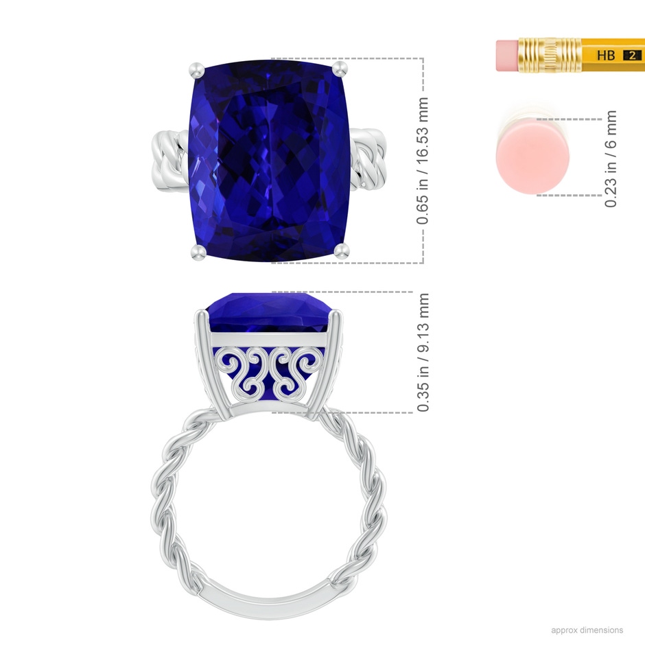 16.50x11.64x8.75mm AAAA GIA Certified Rectangular Cushion Tanzanite Cuban Chain Solitaire Ring in White Gold ruler