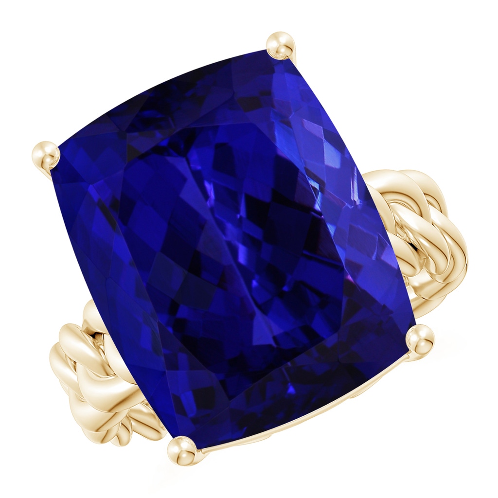 16.50x11.64x8.75mm AAAA GIA Certified Rectangular Cushion Tanzanite Cuban Chain Solitaire Ring in Yellow Gold